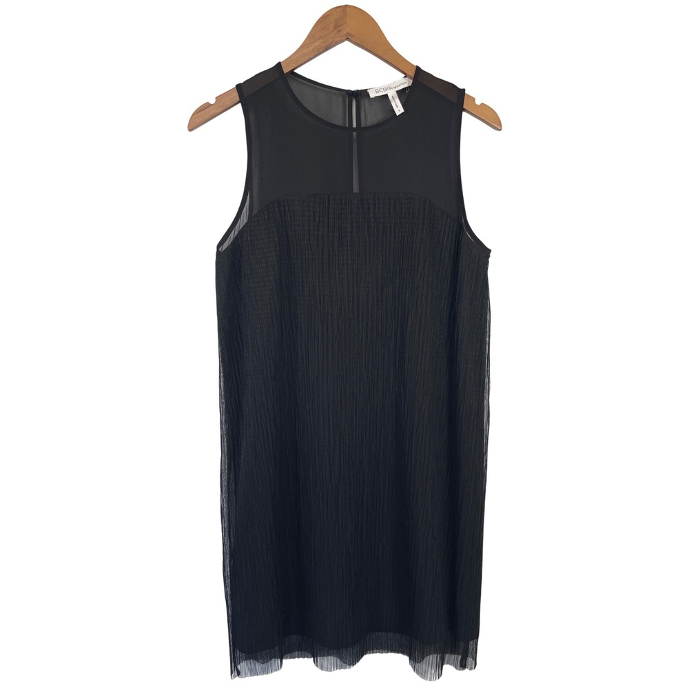 BCBGeneration Pleated Sleeveless Shift Little Black Dress S Edgy Cocktail Party